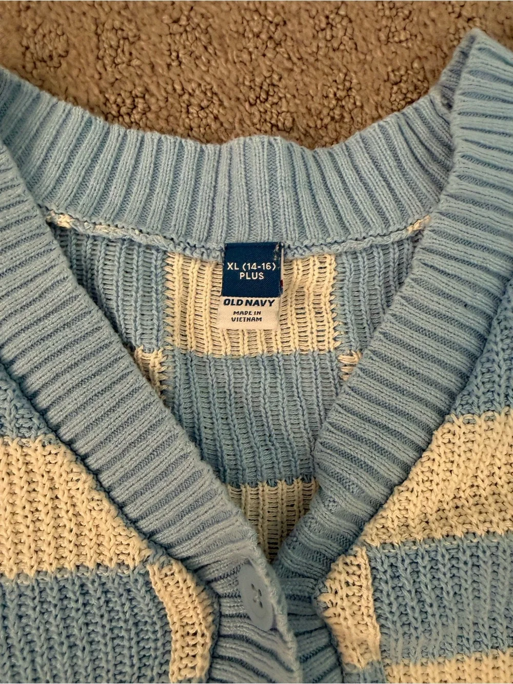 Old Navy Light Blue & Cream Checkerboard Cardigan